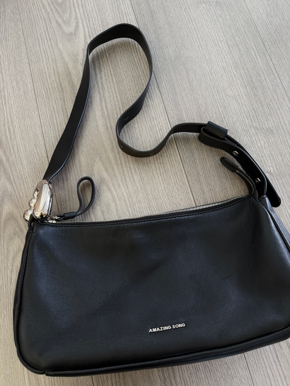 Black Leather Shoulder Bag with Adjustable Strap